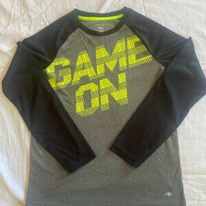 Athletic Works Boys Long Sleeve Tee Shirt Size Large (10/12) Black "Game On "